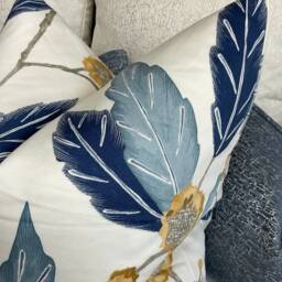 Floral Blue Cushion Cover, Pillow Cover Harlequin Fabric Coppice Saffron/Cobalt 100% Cotton - Double Sided Leaf Trail - thumbnail 3