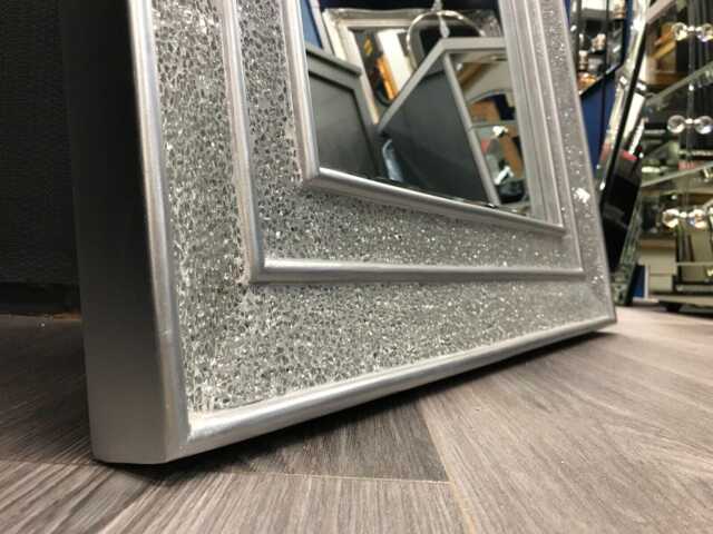 Crackle Glass Mosaic Wall Mirror Square Silver Double Frame Handmade 68x68cm Sparkly Modern Home Interior - image 1
