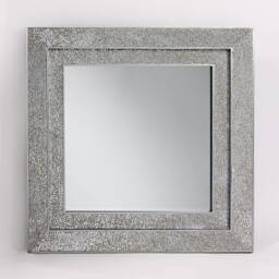 Crackle Glass Mosaic Wall Mirror Square Silver Double Frame Handmade 68x68cm Sparkly Modern Home Interior - thumbnail 4