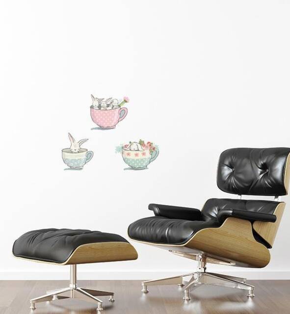 Bunnies & Teacups Wall Sticker Decal - Nursery Stickers, Animal Decals, Home Decor, Baby Room, Art, Girl, Boy