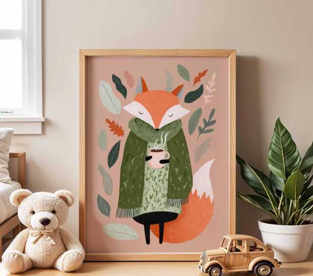 Cozy Fox Nursery Poster, Woodland Animal Wall Art, Baby Room Decor, Cute Kids Bedroom Print, Playroom Forest Artwork For Children - image 1