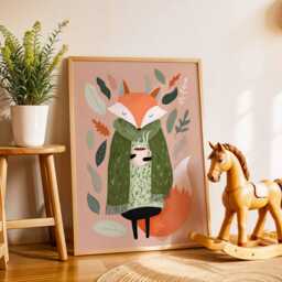 Cozy Fox Nursery Poster, Woodland Animal Wall Art, Baby Room Decor, Cute Kids Bedroom Print, Playroom Forest Artwork For Children - thumbnail 2