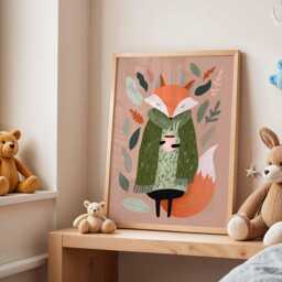 Cozy Fox Nursery Poster, Woodland Animal Wall Art, Baby Room Decor, Cute Kids Bedroom Print, Playroom Forest Artwork For Children - thumbnail 3