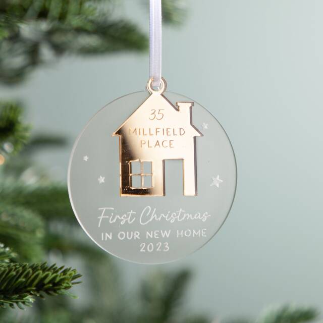 Personalised New Home Layered Christmas Decoration With Metallic Mirror House - image 1