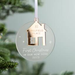 Personalised New Home Layered Christmas Decoration With Metallic Mirror House