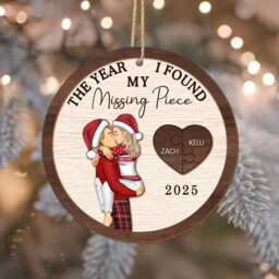 The Year I Found My Missing Piece Couples, Custom 2-Layered Wooden Ornament, Couple Christmas Newly Wed 2025 Gift, Decor - thumbnail 1