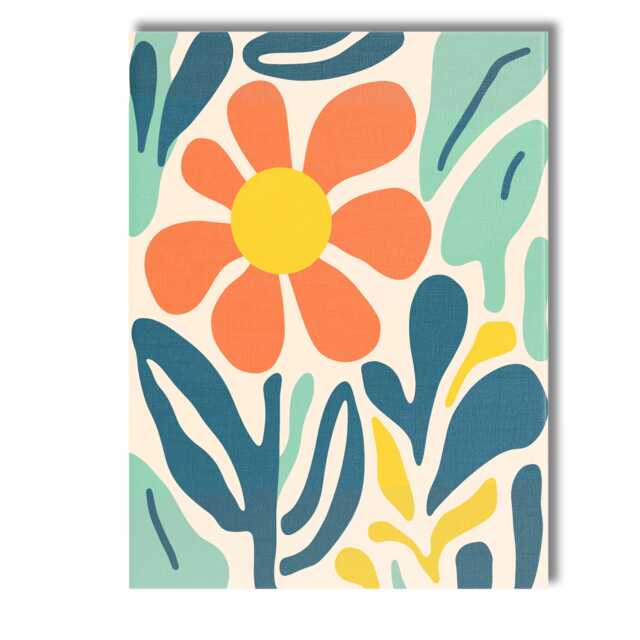Abstract Orange Daisy Botanical Garden in Teal & Mint Green Canvas Wall Art Print Decor Picture Ready To Hang - image 1
