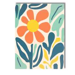 Abstract Orange Daisy Botanical Garden in Teal & Mint Green Canvas Wall Art Print Decor Picture Ready To Hang