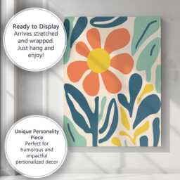 Abstract Orange Daisy Botanical Garden in Teal & Mint Green Canvas Wall Art Print Decor Picture Ready To Hang - thumbnail 3