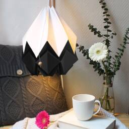 Last Items - Origami Lampshade in White & Black Paper, Medium Size - thumbnail 3