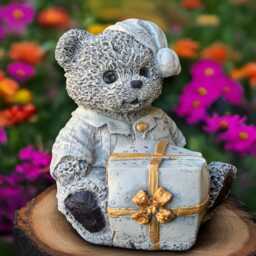 Outdoor Bear With Gift Sculpture Concrete Teddy Figurine Stone Statue Garden Animal Decoration Handmade Art Christmas Decor - thumbnail 3