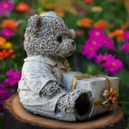 Outdoor Bear With Gift Sculpture Concrete Teddy Figurine Stone Statue Garden Animal Decoration Handmade Art Christmas Decor - thumbnail 2