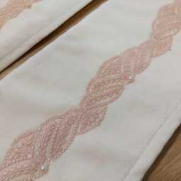 Luxury Decorative Turkish Hand Towel Pink & Beige Lace Trim - Wedding Gift - thumbnail 2
