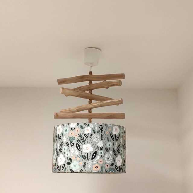 Sage Green Driftwood Chandelier, Handcrafted Floral Pendant Light, Boho Chic Country Lighting, Handmade in France For A Child's Room - image 1