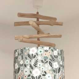 Sage Green Driftwood Chandelier, Handcrafted Floral Pendant Light, Boho Chic Country Lighting, Handmade in France For A Child's Room - thumbnail 3