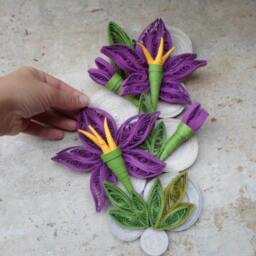 Purple Quilled Paper Flower Wall Art 3D Home Decor - thumbnail 3