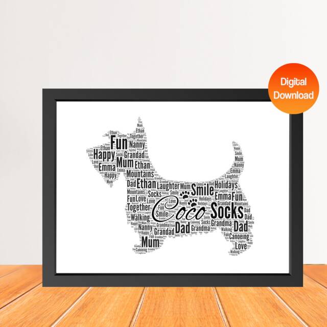 Personalized Scottish Terrier Dog Word Art Print, Dog Cloud Picture Print, Gift For Lovers, Friend Birthday Card Gift Digital - image 1