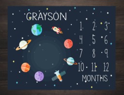 Baby Milestone Blanket Month Growth Tracker Shower Outerspace Newborn Gift Boy Space Nursery Bm03 - thumbnail 1