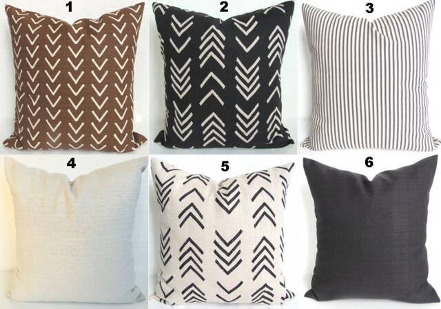 Charcoal Pillow Cover Gray Throw Pillows Tribal Mud Cloth Covers Flax Black African Boho Farmhouse - image 1