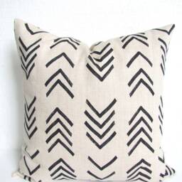 Charcoal Pillow Cover Gray Throw Pillows Tribal Mud Cloth Covers Flax Black African Boho Farmhouse - thumbnail 2