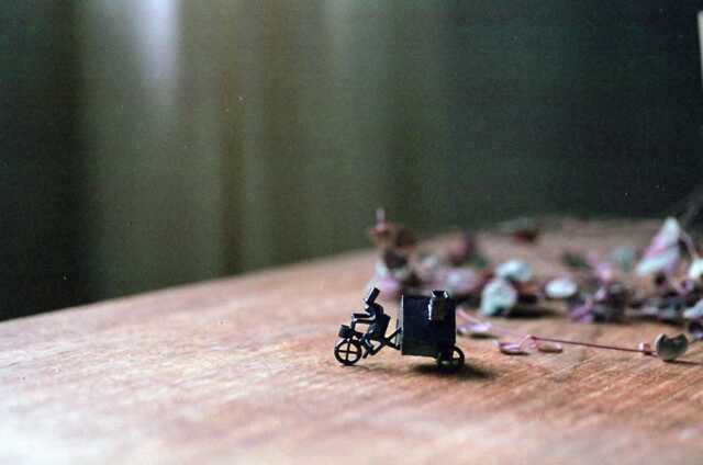 Bronze Bicycle House Sculpture - Lost Wax Cast Miniature, Japan Desk Decor - image 1