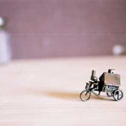 Bronze Bicycle House Sculpture - Lost Wax Cast Miniature, Japan Desk Decor - thumbnail 2