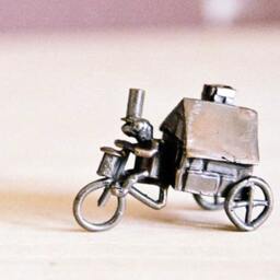 Bronze Bicycle House Sculpture - Lost Wax Cast Miniature, Japan Desk Decor - thumbnail 3