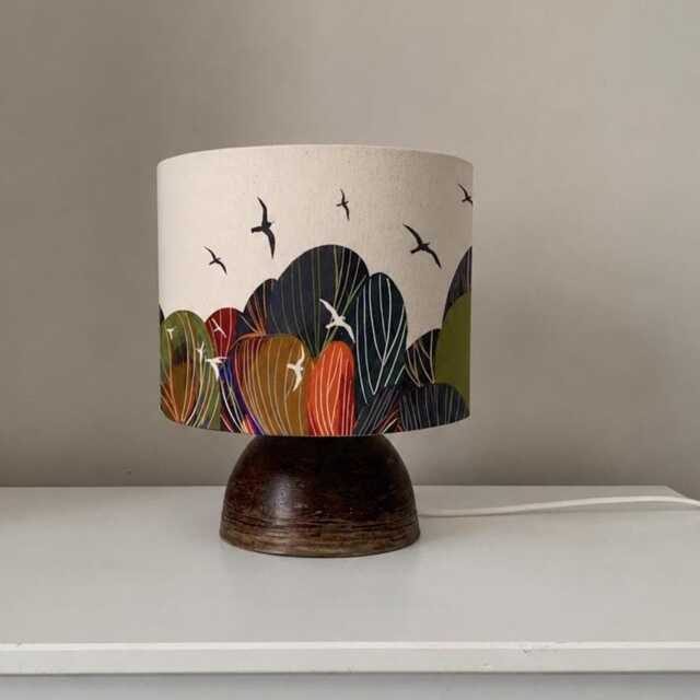 Handmade Woodland Table Lamp With Seagull & Treetop Lampshade - Rustic Nature Scottish Landscape Inspired Lighting