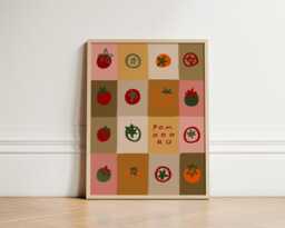 Pomodoro Print, Hand Drawn Print Wall Art, Tomatoes Kitchen Prints, Colourful Unframed - thumbnail 1