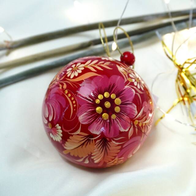 Handcrafted Christmas Ball, Openable Wooden Hand Painted With Original Petrykivka Painting, Unique Handpainting, Pecial Christmas Decoration - image 1