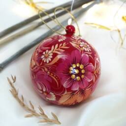 Handcrafted Christmas Ball, Openable Wooden Hand Painted With Original Petrykivka Painting, Unique Handpainting, Pecial Christmas Decoration - thumbnail 3