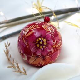 Handcrafted Christmas Ball, Openable Wooden Hand Painted With Original Petrykivka Painting, Unique Handpainting, Pecial Christmas Decoration - thumbnail 2