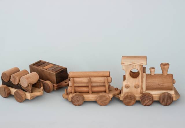 Wooden Train Set Toy For 1st Birthday Gift, Locomotive With Carriages, Montessori Waldorf Toddler Toys, Boys Girls Push Car - image 1