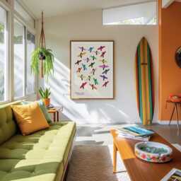 Retro Surf Art Print Colorful Surfers, Beach House Decor - thumbnail 2