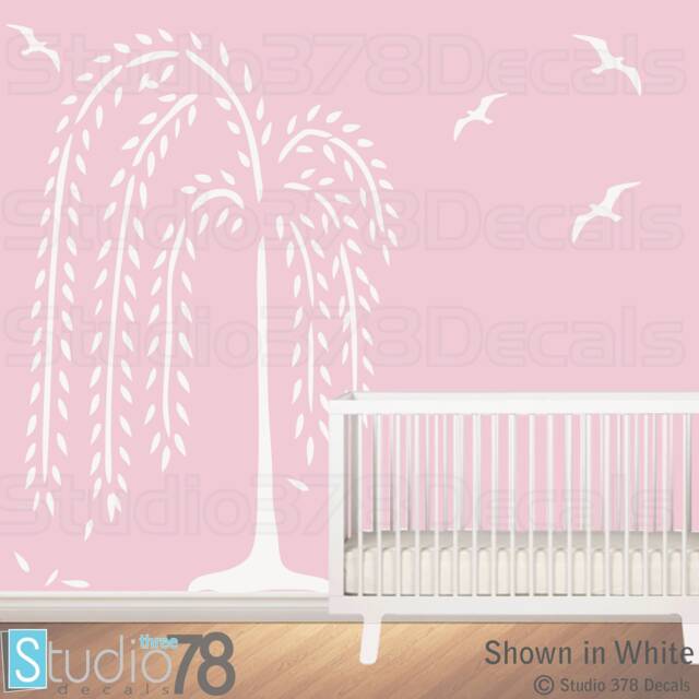 Weeping Willow Tree Wall Decal - Modern Nursery Decor With Birds by ...
