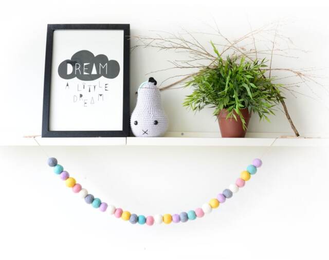 Pastel White Bead Garland. Felt Balls Baby Nursery. Kids Room. Decor. Children Room Homewares Gift - image 1