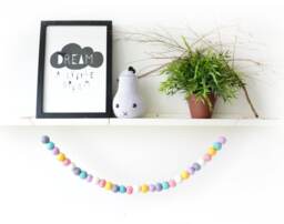 Pastel White Bead Garland. Felt Balls Baby Nursery. Kids Room. Decor. Children Room Homewares Gift - thumbnail 1