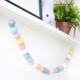 Pastel White Bead Garland. Felt Balls Baby Nursery. Kids Room. Decor. Children Room Homewares Gift - thumbnail 3