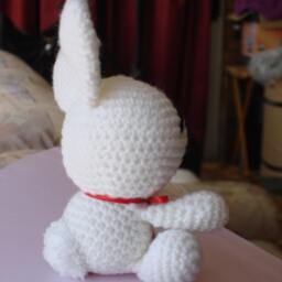 Bunny Rabbit - White With Red Ribbon Amigurumi Toy - thumbnail 2