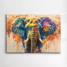 Elephant Animal Abstract Oil Painting Colourful Paint Splatter Style Wall Art Framed Canvas Poster Print Home Living Room Decor Gifts - thumbnail 3