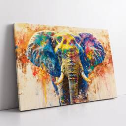 Elephant Animal Abstract Oil Painting Colourful Paint Splatter Style Wall Art Framed Canvas Poster Print Home Living Room Decor Gifts - thumbnail 2