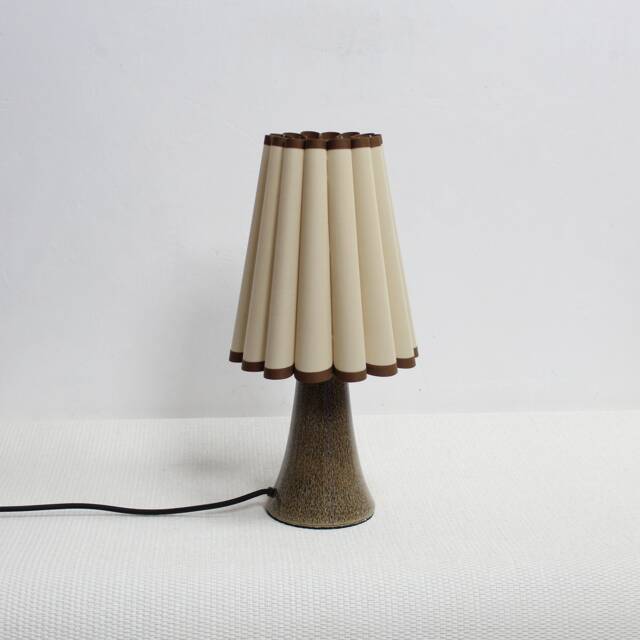 Khaki Fabric & Ceramic Table Lamp Brown Leopard Base - image 1