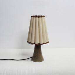 Khaki Fabric & Ceramic Table Lamp Brown Leopard Base - thumbnail 1