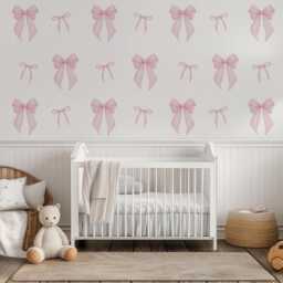 Pink Bow Wall Stickers For Girls Room, Coquette Nursery Decor, Soft Decals, Baby Girl Stickers, Peel & Stick Decor - thumbnail 3