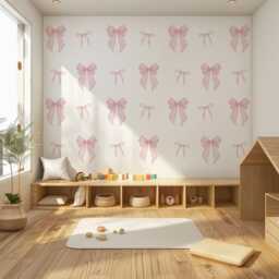 Pink Bow Wall Stickers For Girls Room, Coquette Nursery Decor, Soft Decals, Baby Girl Stickers, Peel & Stick Decor - thumbnail 1