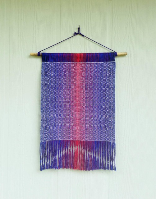 Small Handwoven Bohemian Wall Hanging, Meditation Fiber Art, Ombre Red Purple Tapestry With Color & Pattern Gradation, Art - image 1
