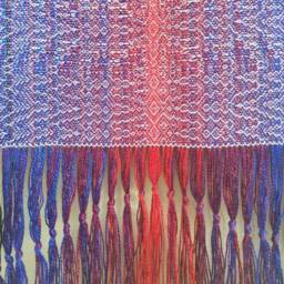 Small Handwoven Bohemian Wall Hanging, Meditation Fiber Art, Ombre Red Purple Tapestry With Color & Pattern Gradation, Art - thumbnail 3