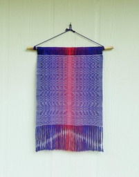 Small Handwoven Bohemian Wall Hanging, Meditation Fiber Art, Ombre Red Purple Tapestry With Color & Pattern Gradation, Art