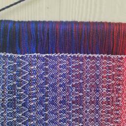 Small Handwoven Bohemian Wall Hanging, Meditation Fiber Art, Ombre Red Purple Tapestry With Color & Pattern Gradation, Art - thumbnail 2