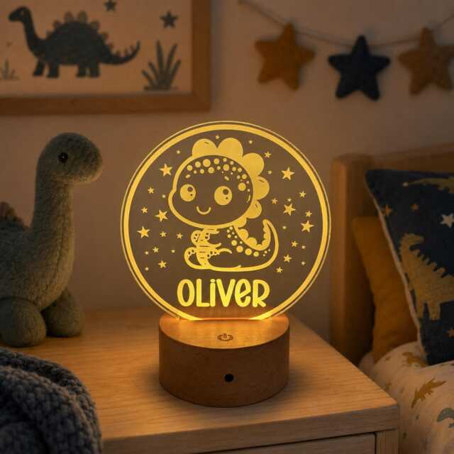 Personalised Dinosaur Night Light - Custom Name Kids Lamp Nursery Led Colour Changing Baby Room Decor Gift - image 1